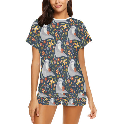 Sloth Print Design LKS303 Women's Short Pajama Set