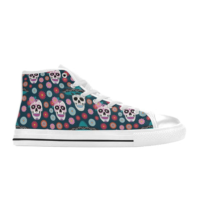 Sugar Skull Print Design LKS308 High Top Women's White Shoes