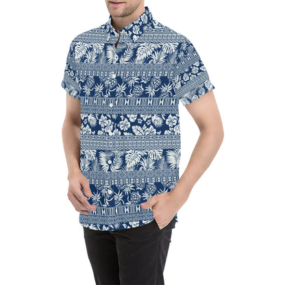 Hawaiian Themed Pattern Print Design H020 Men's Short Sleeve Button Up Shirt