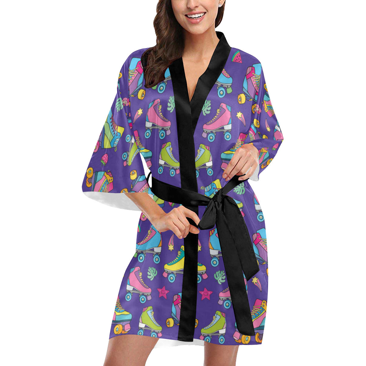 Roller skate Colorful Pattern Print Design A05 Women's Short Kimono