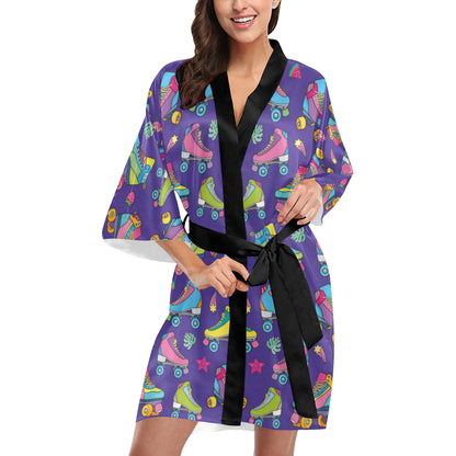 Roller skate Colorful Pattern Print Design A05 Women's Short Kimono