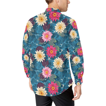 Water Lily Pattern Print Design WL05 Men's Long Sleeve Shirt