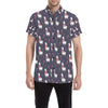 Llama with Candy Cane Themed Print Men's Short Sleeve Button Up Shirt