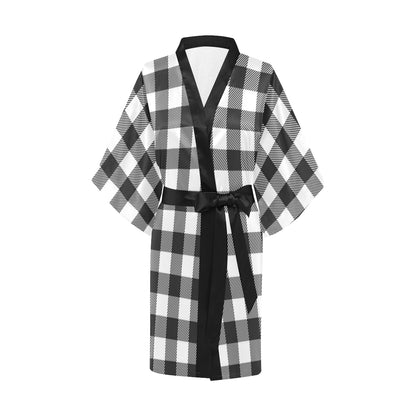 Buffalo check Black white Pattern Print Design 04 Women's Short Kimono