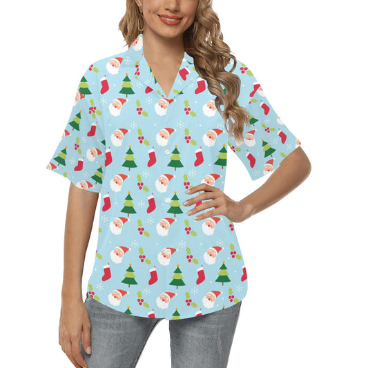Santa Themed Print Design LKS301 Women's Hawaiian Shirt