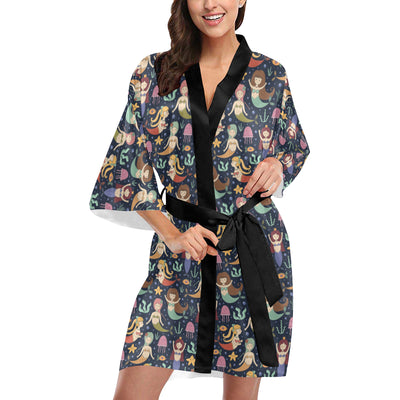 Mermaid Cartoon Pattern Print Design 03 Women's Short Kimono