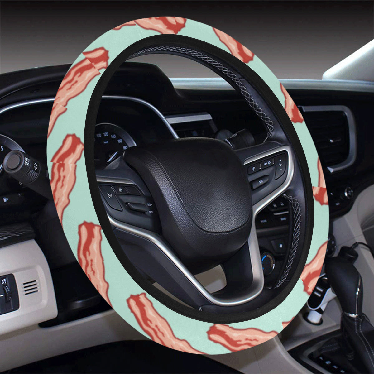Bacon Sausage Pattern Print Design 01 Steering Wheel Cover with Elastic Edge