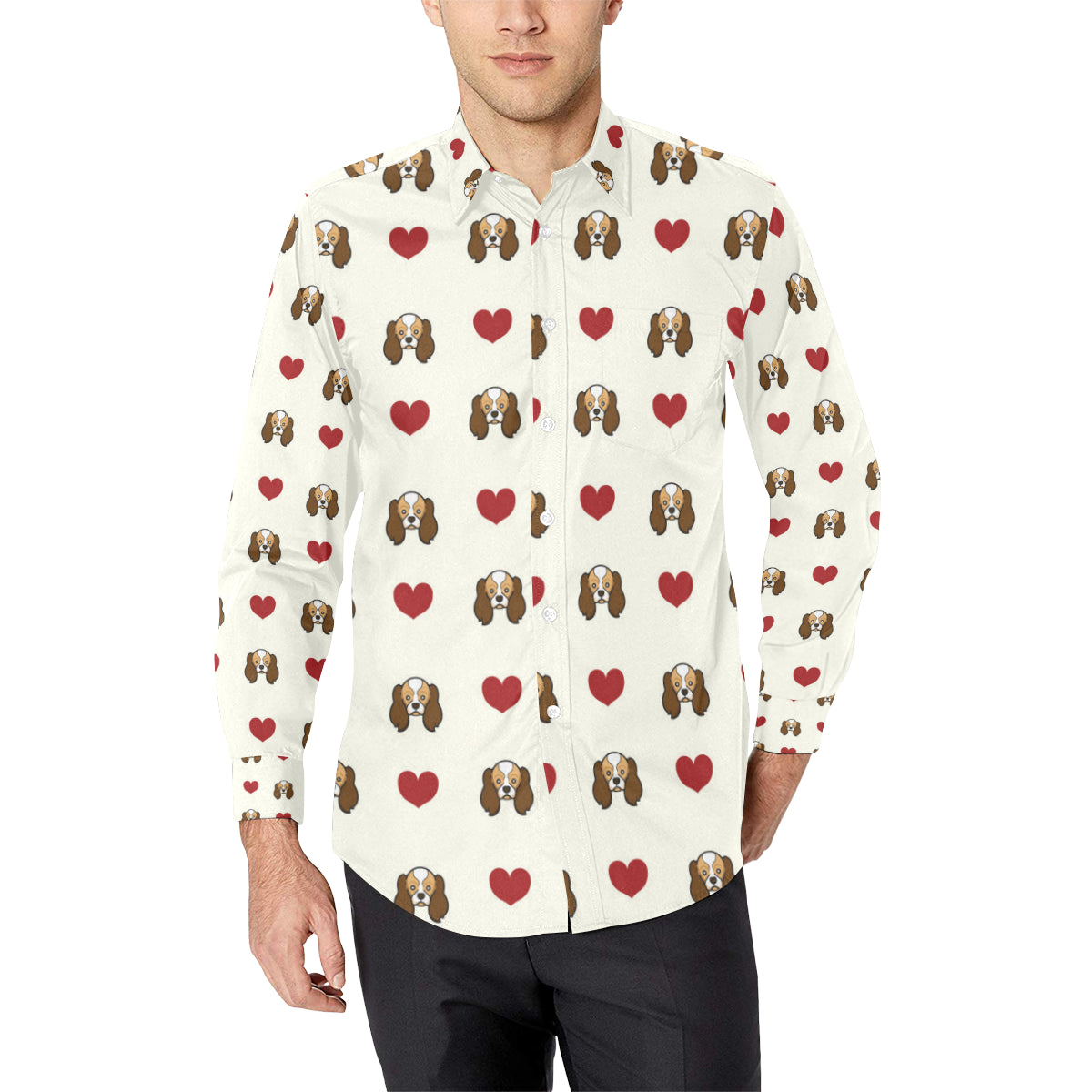 Cavalier King Charles Spaniels Pattern Print Desig Men's Long Sleeve Shirt