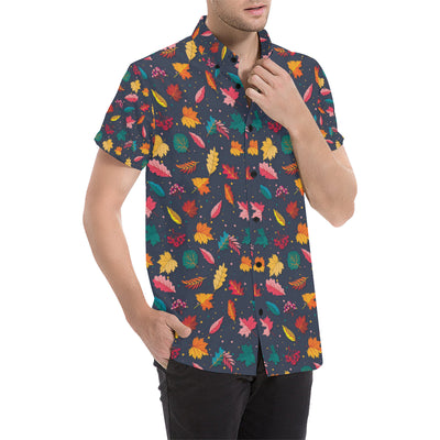 Elm Leave Colorful Print Pattern Men's Short Sleeve Button Up Shirt