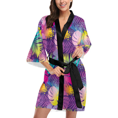 Palm Leaf Pattern Print Design A04 Women's Short Kimono