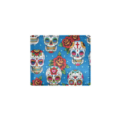 Sugar Skull Rose Pattern Men's ID Card Wallet