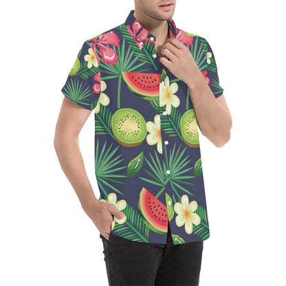 Tropical Fruits Pattern Print Design TF05 Men's Short Sleeve Button Up Shirt