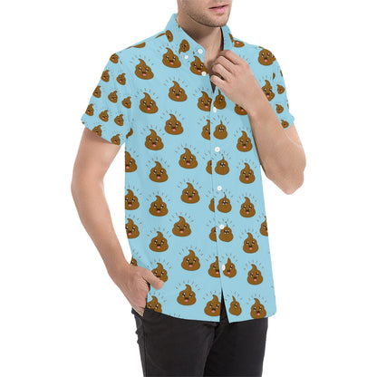 Poop Emoji Pattern Print Design A03 Men's Short Sleeve Button Up Shirt