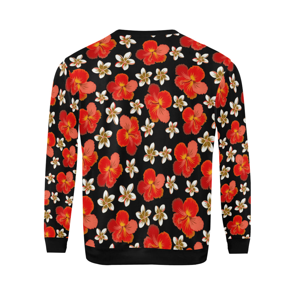 Red Hibiscus Pattern Print Design HB022 Men Long Sleeve Sweatshirt