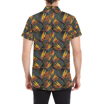 Bird Of Paradise Pattern Print Design 01 Men's Short Sleeve Button Up Shirt