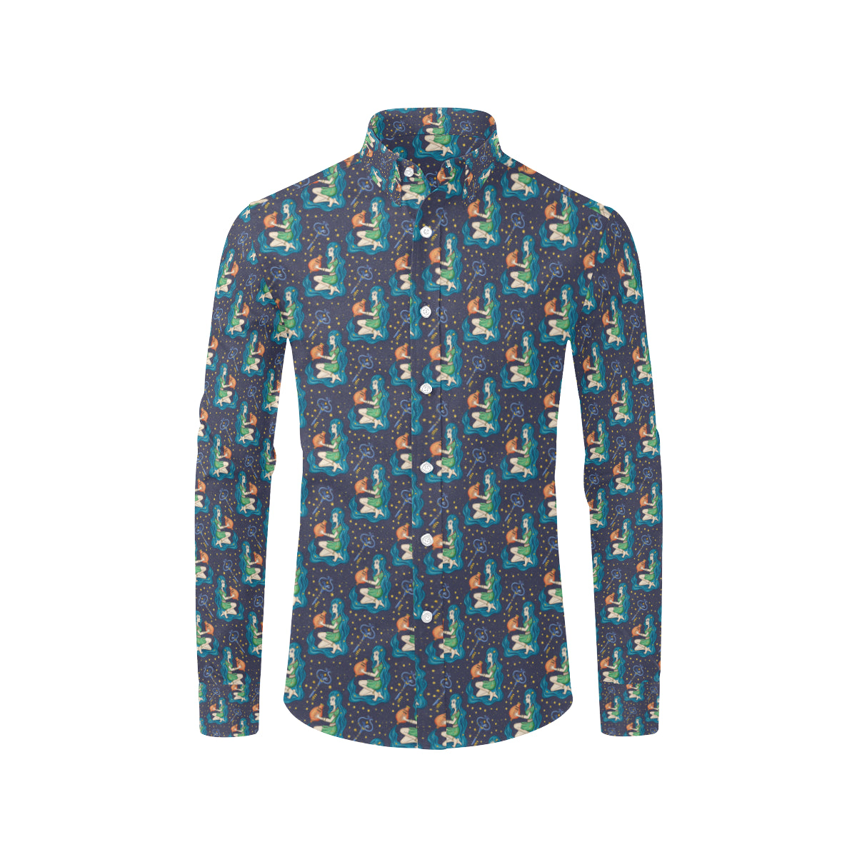 Aquarius Zodiac Pattern Print Design 03 Men's Long Sleeve Shirt