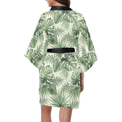 Palm Leaf Pattern Print Design A02 Women's Short Kimono