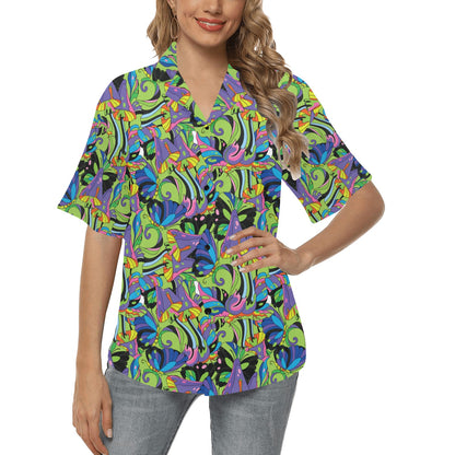 Psychedelic Trippy Mushroom Themed Women's Hawaiian Shirt