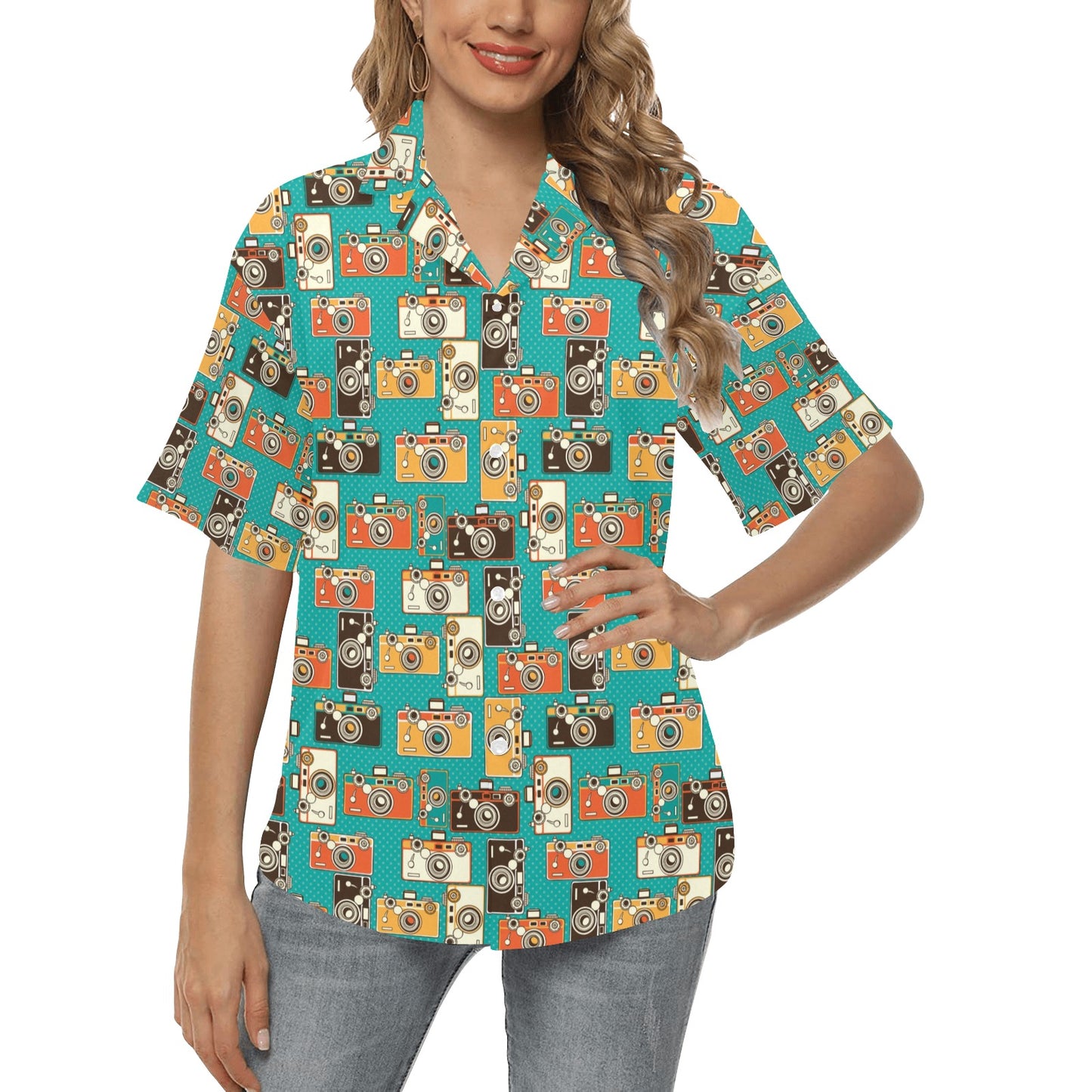 Camera Pattern Print Design 02 Women's Hawaiian Shirt