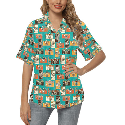 Camera Pattern Print Design 02 Women's Hawaiian Shirt