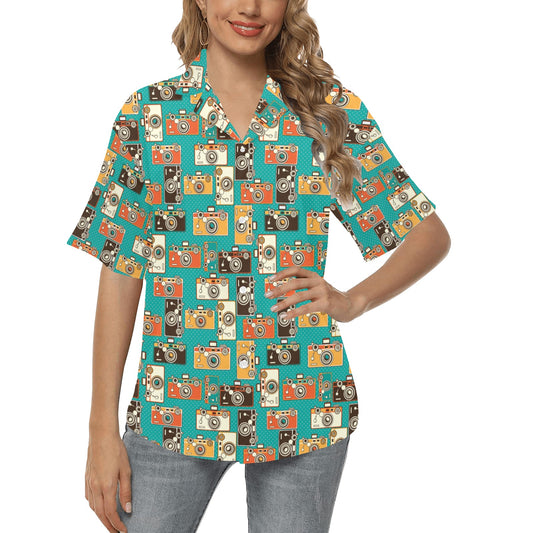 Camera Pattern Print Design 02 Women's Hawaiian Shirt