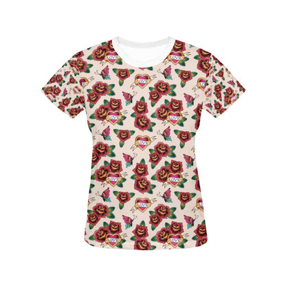 Tattoo Rose Print Design LKS302 Women's  T-shirt