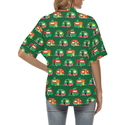 Camper Camping Christmas Themed Print Women's Hawaiian Shirt
