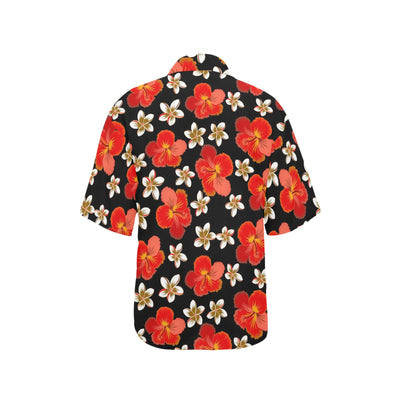 Red Hibiscus Pattern Print Design HB022 Women's Hawaiian Shirt