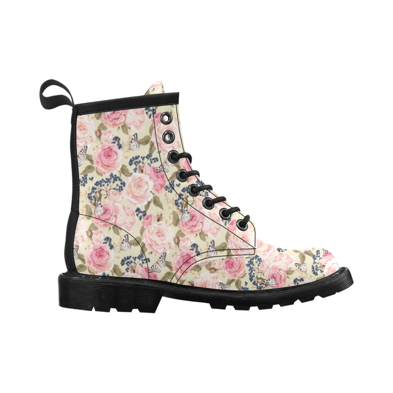 Floral Pink Butterfly Print Women's Boots