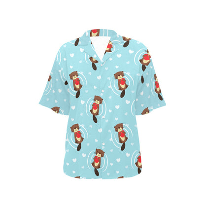 Sea Otter Cute Pattern Print Design 04 Women's Hawaiian Shirt