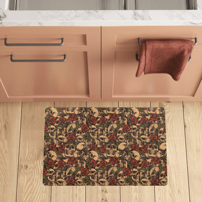 Skull Roses Vintage Design Themed Print Kitchen Mat