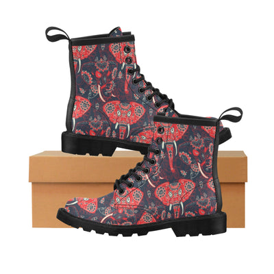 Red Indian Elephant Pattern Women's Boots