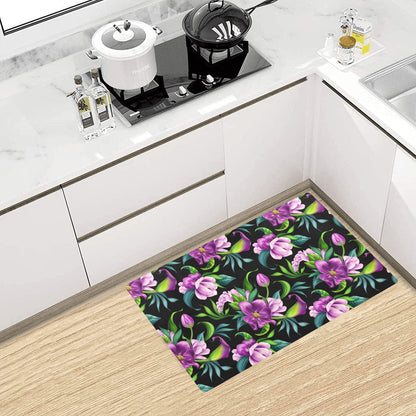 Bright Purple Floral Pattern Kitchen Mat