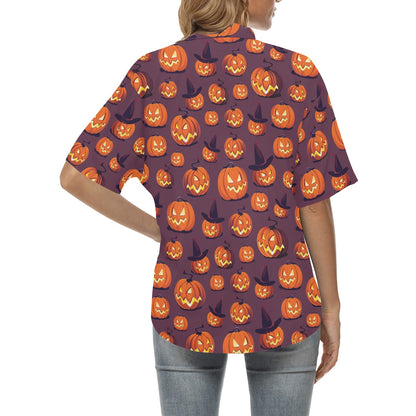 Halloween Pumpkin Pattern Print Design 03 Women's Hawaiian Shirt