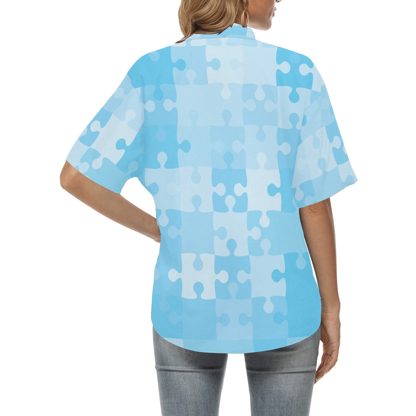 Puzzle Blue Pattern Print Design A04 Women's Hawaiian Shirt