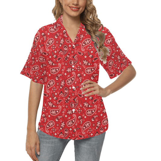 Bandana Paisley Red Print Design LKS3011 Women's Hawaiian Shirt