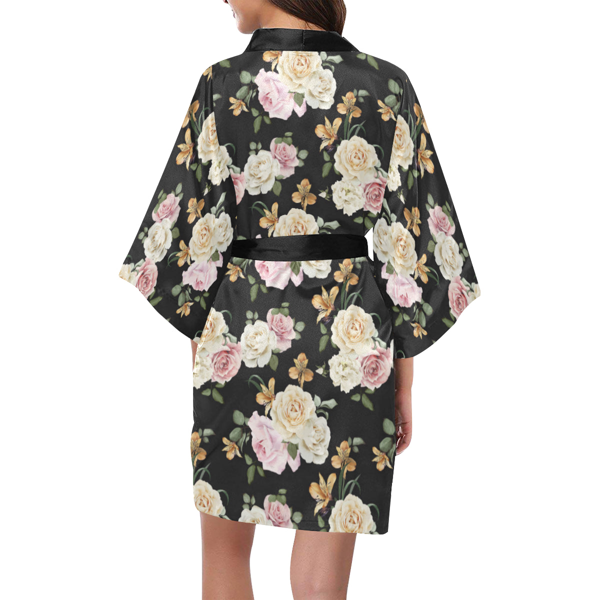 Rose Pattern Print Design A01 Women's Short Kimono