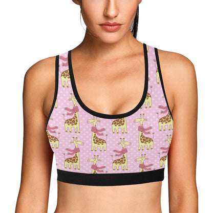 Giraffe Cute Pink Polka Dot Print Sports Bra
