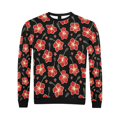 Red Hibiscus Pattern Print Design HB021 Men Long Sleeve Sweatshirt