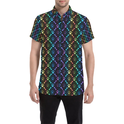 Paw Rainbow Pattern Print Design A01 Men's Short Sleeve Button Up Shirt