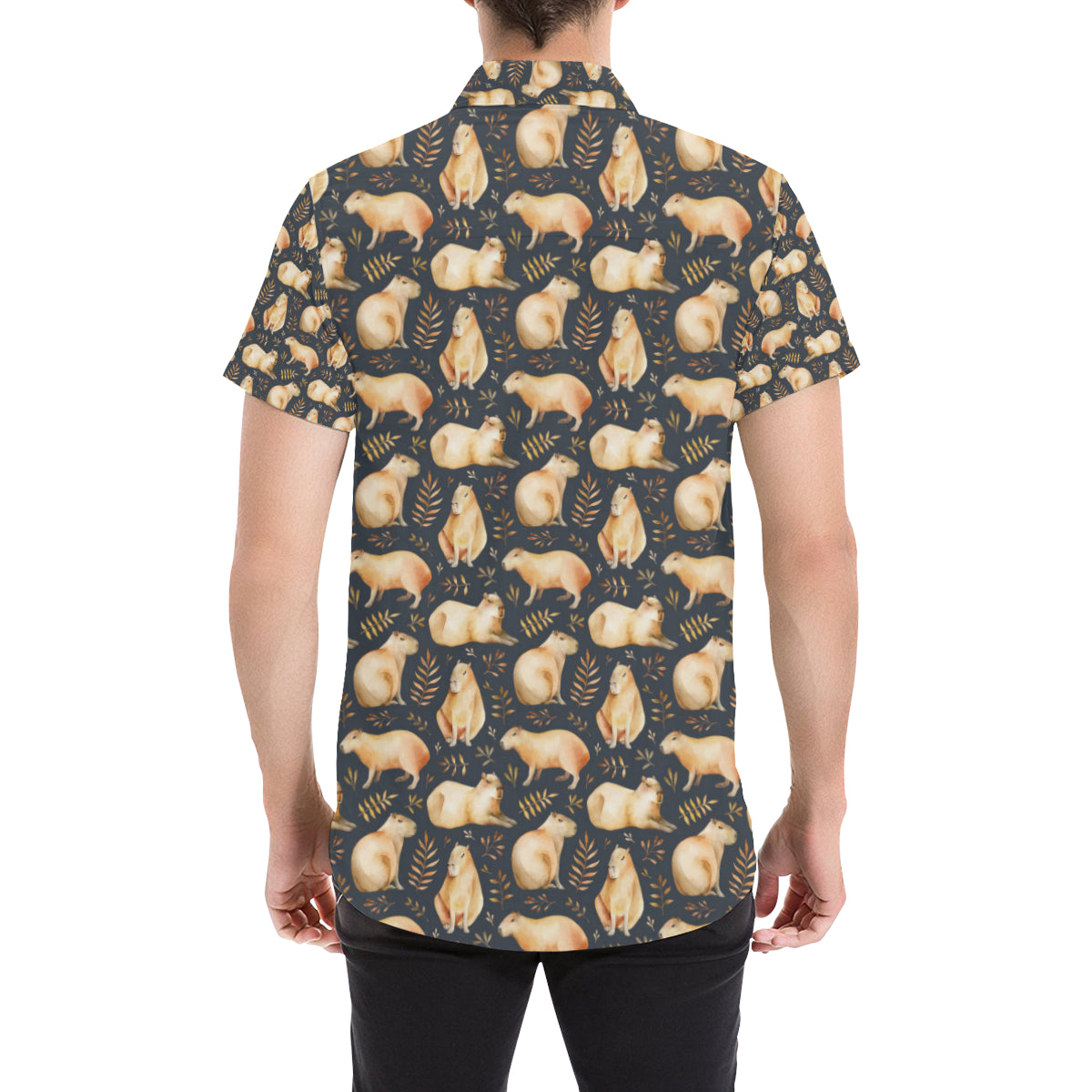 Capybara Pattern Print Design 02 Men's Short Sleeve Button Up Shirt