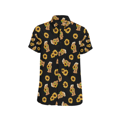 Sunflower Pattern Print Design SF016 Men's Short Sleeve Button Up Shirt