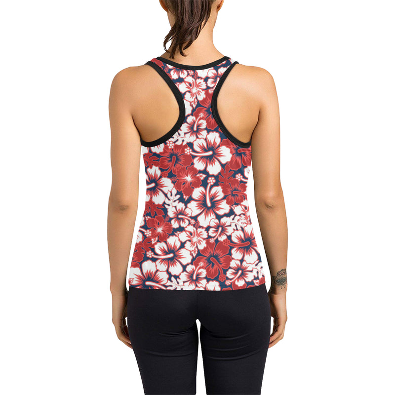 Red Hibiscus Pattern Print Design HB01 Women's Racerback Tank Top