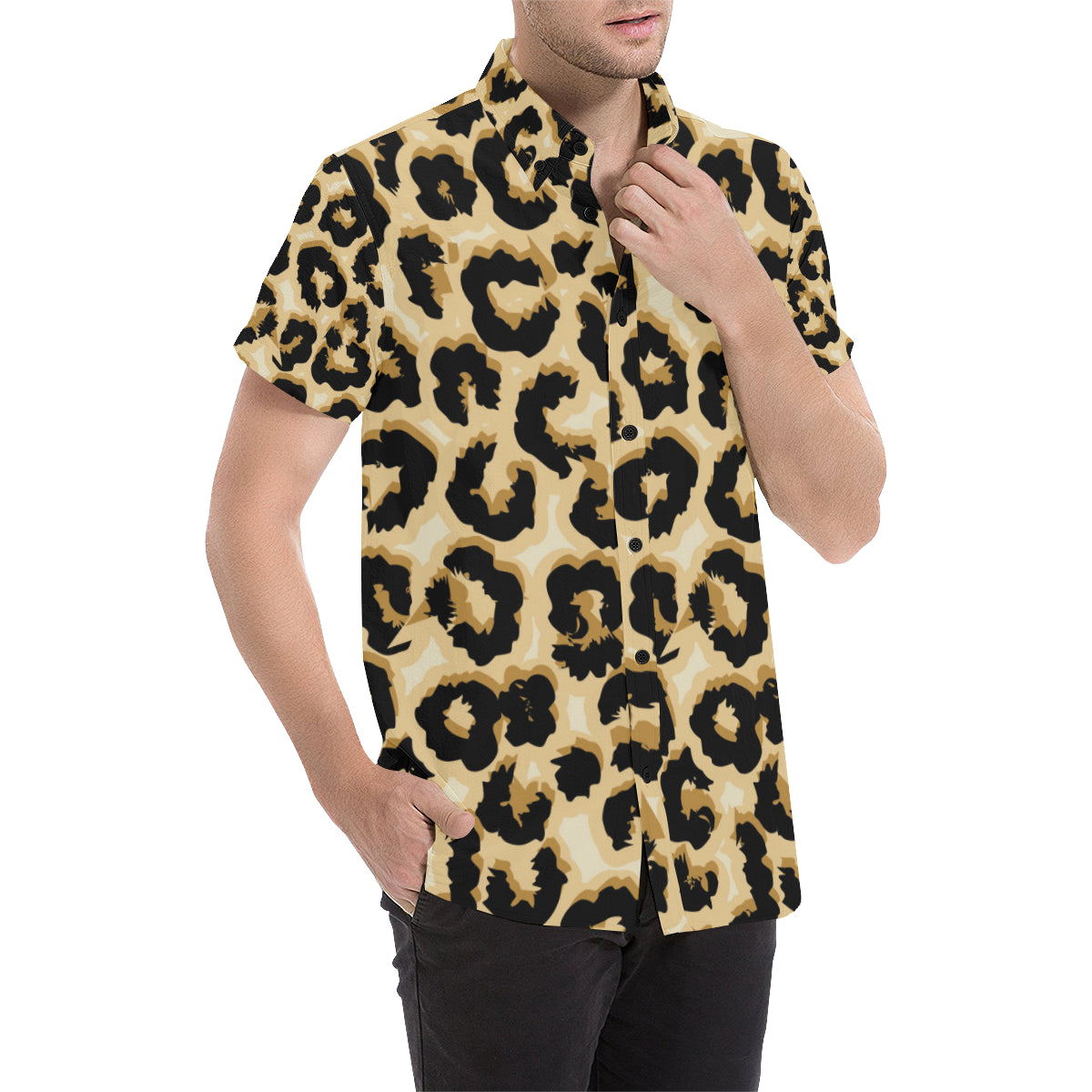 Jaguar Skin Pattern Print Design 02 Men's Short Sleeve Button Up Shirt