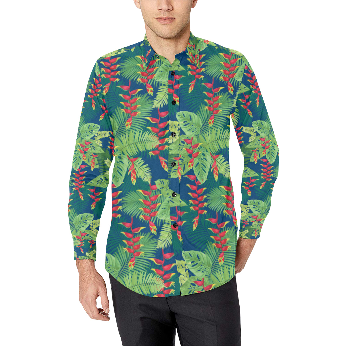 Heliconia Pattern Print Design HL08 Men's Long Sleeve Shirt