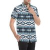 Navajo Dark Blue Print Pattern Men's Short Sleeve Button Up Shirt