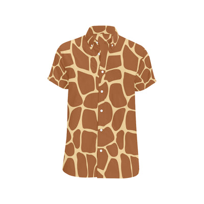 Giraffe Texture Print Men's Short Sleeve Button Up Shirt