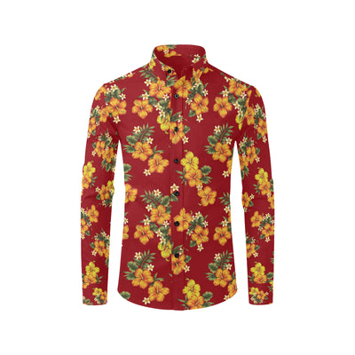 Orange Hibiscus Pattern Print Design HB026 Men's Long Sleeve Shirt