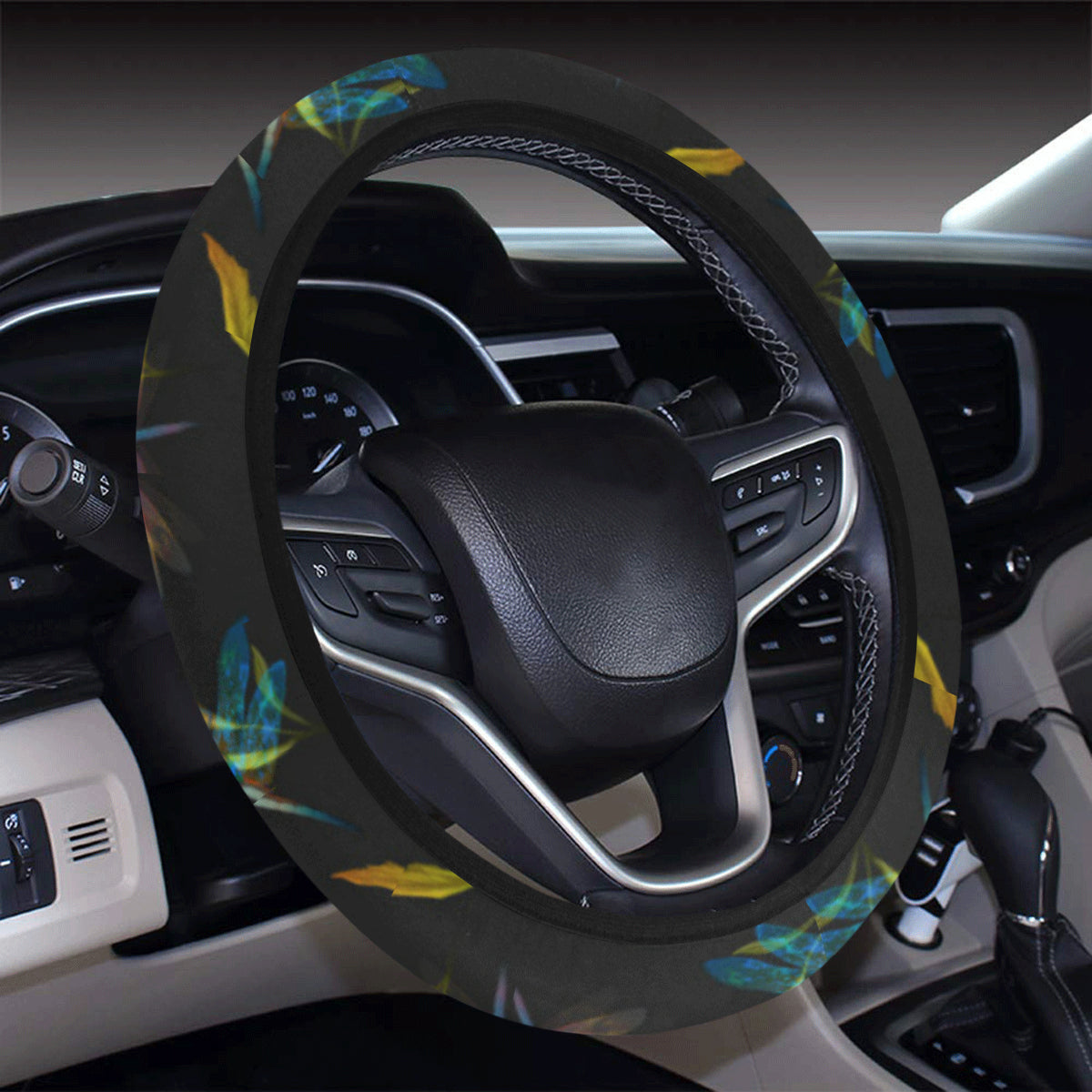 Dragonfly Colorful Realistic Print Steering Wheel Cover with Elastic Edge