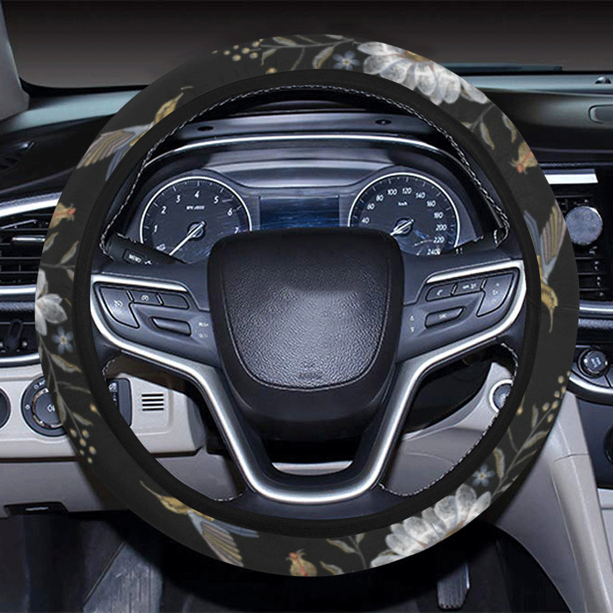 Hummingbird with Embroidery Themed Print Steering Wheel Cover with Elastic Edge